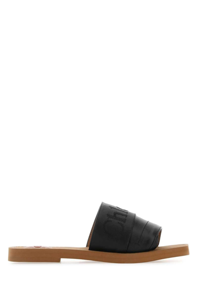 Chloé Woody Leather Slide In Black