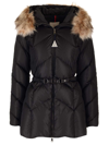 Moncler Loriot Belted Puffer Jacket With Faux Fur Ruff In Black