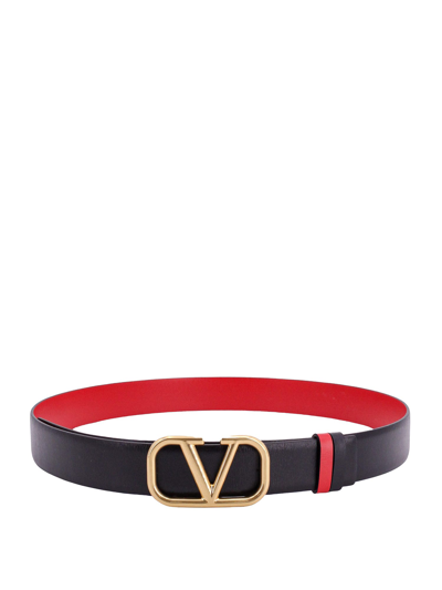 Valentino Garavani Go Logo Belt In Nero & Rouge Pur