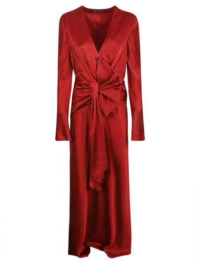 Alberta Ferretti Wrap Front V-neck Long Dress In Red