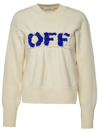 Off-white Boiled Logo Crewneck Sweater In White Blue