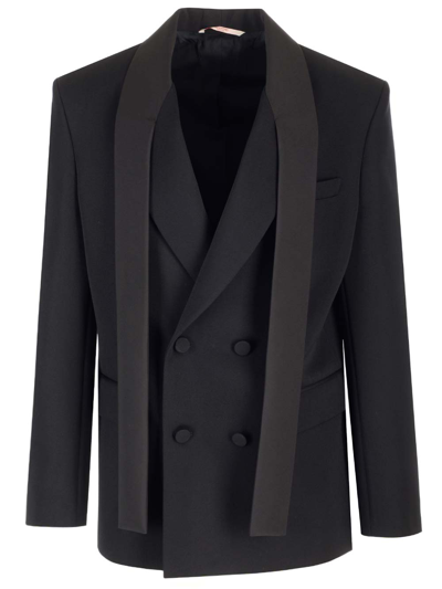Valentino Elegant Black Wool Double-breasted Jacket