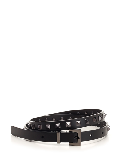 Valentino Garavani Thin Belt Rockstud In Black
