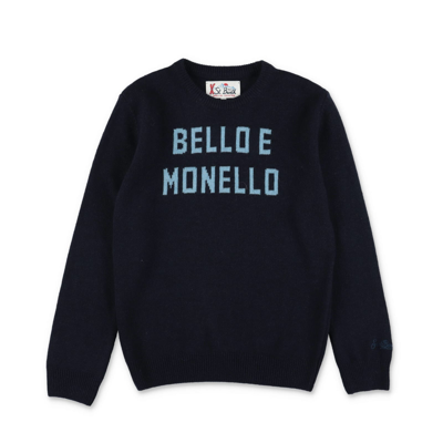 Mc2 Saint Barth Kids' Bello Monello Slogan-intarsia Jumper In Blue