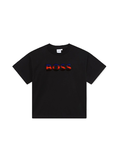 Hugo Boss Kids' Multicolor Logo T-shirt In Black