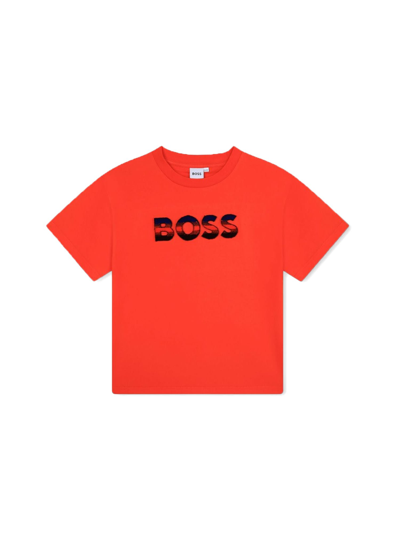 Hugo Boss Kids' T-shirt With Embroidery In Red