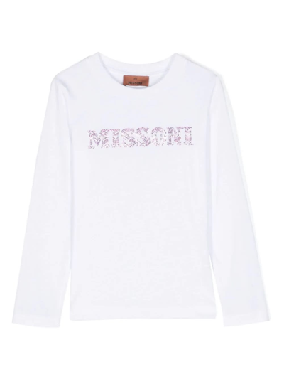 Missoni Kids' Logo Rhinestone-embellished Cotton T-shirt In White