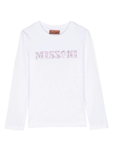 Missoni Kids' Logo水钻缀饰棉t恤 In White