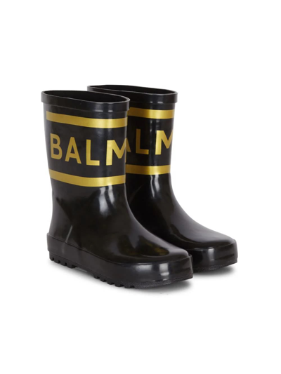 Balmain Kids' Logo-print Rain Boots In Black