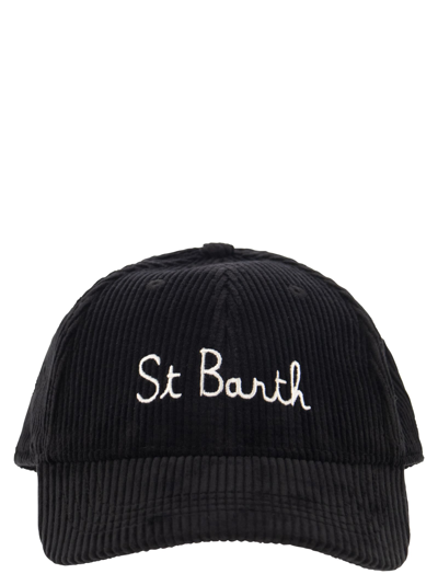 Mc2 Saint Barth Corduroy Baseball Cap With Embroidery In Black