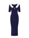ALESSANDRA RICH RIBBED COTTON DRESS WITH FRONTAL BUTTONS WITH PEARLS