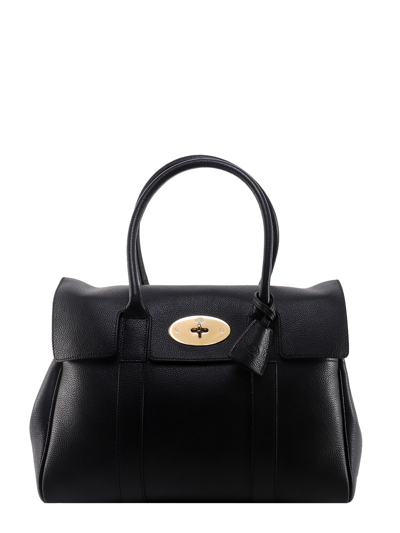 Mulberry Leather Handbag With Engraved Logo In Black