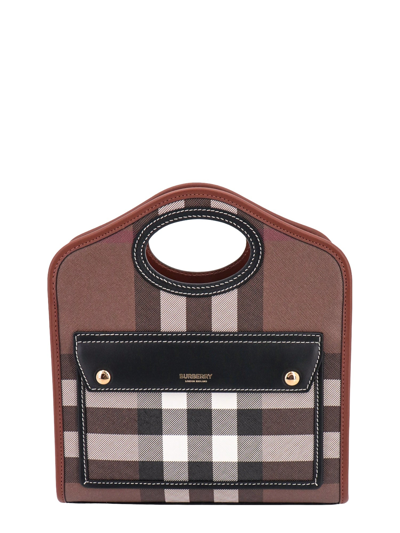 BURBERRY COATED CANVAS AND LEATHER HANDBAG WITH BURBERRY CHECK MOTIF