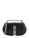 VERSACE LEATHER HANDBAG WITH FRONTAL METAL LA GRECA DETAIL