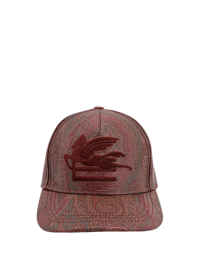 Etro Embroidered Paisley-print Coated Cotton-blend Canvas Baseball Cap In Burgundy