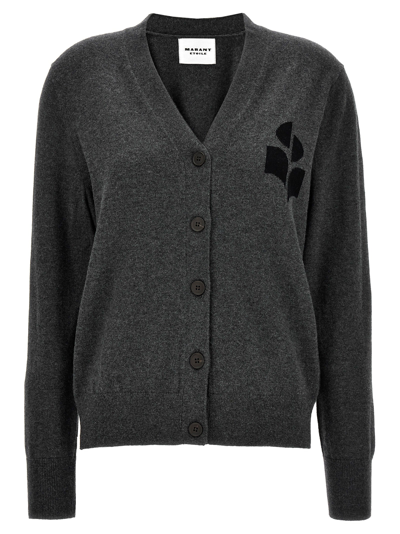 Marant Etoile V-neck Intarsia-knit Logo Cardigan In Charcoal Grey