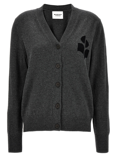 Isabel Marant Étoile V-neck Intarsia-knit Logo Cardigan In Grey