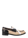 COLLEGE RAFIA AND LEATHER LOAFERS WITH ICONIC PRINT ON THE FRONT