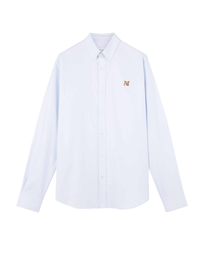 Maison Kitsuné Embroidered-fox Cotton Shirt In Blue