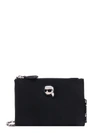 KARL LAGERFELD RECYCLED NYLON SHOULDER BAG WITH ICONIC FRONTAL KARL