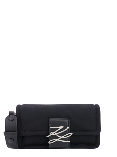 KARL LAGERFELD RECYCLED NYLON SHOULDER BAG WITH FRONTAL MONOGRAM