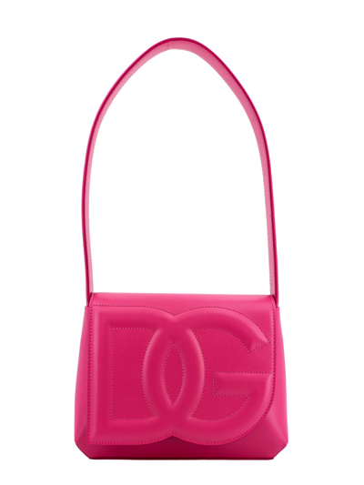Dolce & Gabbana Leather Shoulder Bag With Embossed Logo Detail In Pink