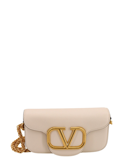 Valentino Garavani Locò Leather Shoulder Bag In White