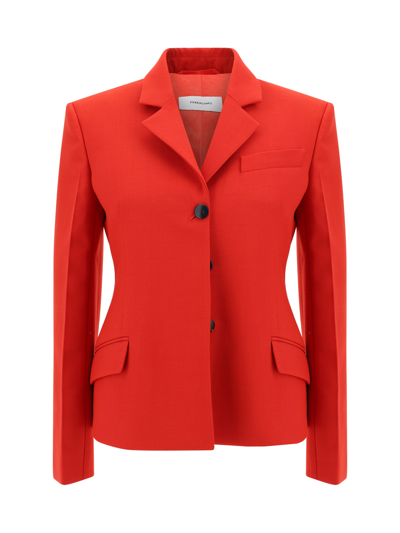 Ferragamo Wool Double Natte One-button Blazer Jacket In Red