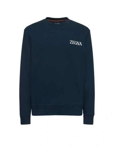 Zegna Chest Logo-print Detail Sweatshirt In Blue
