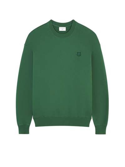 Maison Kitsuné Cotton Sweatshirt With Ton-sur-ton Patch In Green