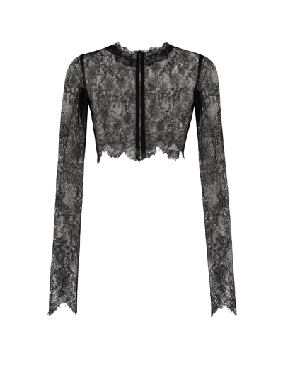 Dolce & Gabbana Long-sleeve Cropped Chantilly Lace Top In Black
