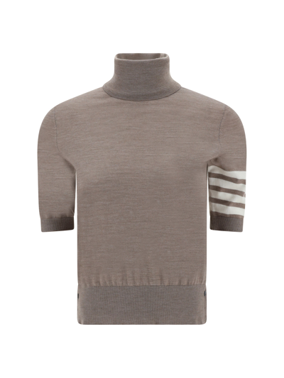 Thom Browne Woman Melange Grey Wool Blend Sweater In Gray