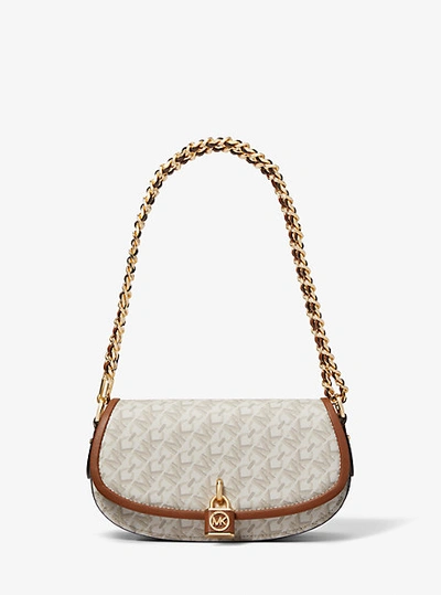 Michael Kors Mila Small Empire Signature Logo Shoulder Bag In Brown