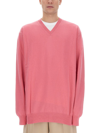 Comme Des Garçons Relaxed-fit V-neck Wool Jersey Sweater In Pink