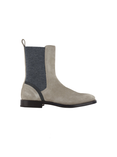 Brunello Cucinelli Suede Wool Chelsea Boots In Beige