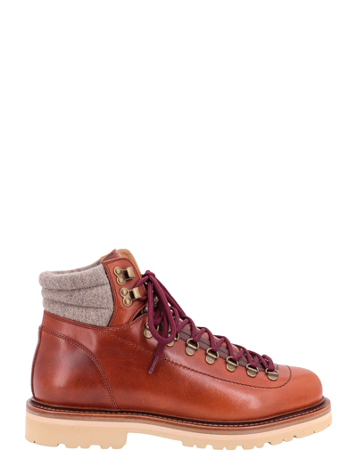 Brunello Cucinelli 皮革系带式靴子 In Brown