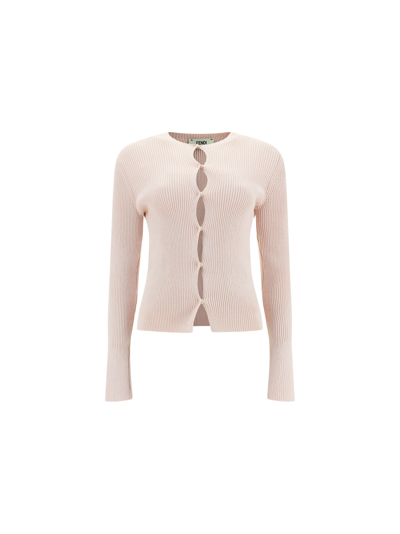 Fendi Cut-outs Cotton-blend Cardigan In White