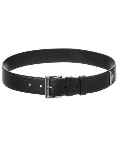 Prada Logo Leather Belt In Black