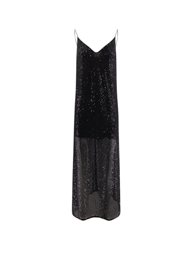 The Nina Studio Long Dress With All-over Sequins In Black