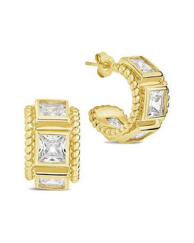 Sterling Forever Nyssa Bezel Cubic Zirconia Station Hoop Earrings In Gold
