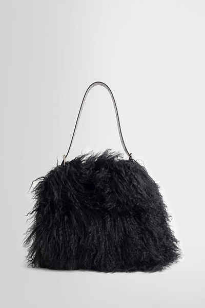 Ann Demeulemeester Karina Medium Fur Shoulder Bag In Black