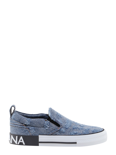 Dolce & Gabbana Distressed Denim Slip-on Sneakers In Blue