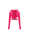 Versace 'medusa Biggie' Fuchsia Crop Hoodie Top With Criss-cross Belt In Crushed Velvet Woman