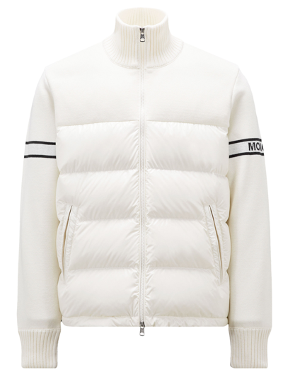 Moncler Padded-panel Wool-blend Cardigan In Cream