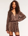 Ramy Brook Elise V-neck Mini Dress In Neutral Lame