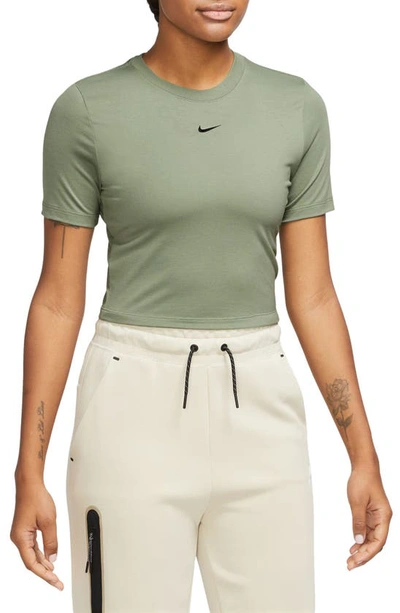 Nike Women's  Sportswear Essential Slim Cropped T-shirt In Oil Green/ Black