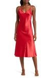 Natori Glamour Satin Nightgown In Brocade Red