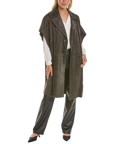Brunello Cucinelli Leather Trench Coat In Grey