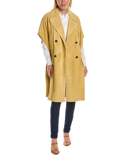 Brunello Cucinelli Leather Trench Coat In Yellow