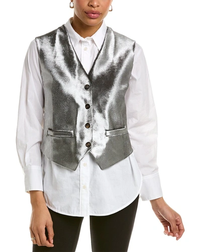 Brunello Cucinelli Leather Shirt In Grey